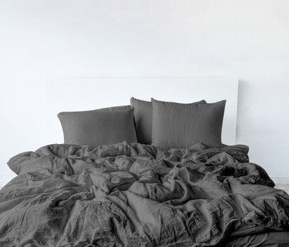 Raw Edged Light Grey - 100% Pure Linen | Linen Cotton Mix | 3 Piece Duvet Cover Set | 4 Piece Sheet Set | Handmade | Pre-washed | Soft