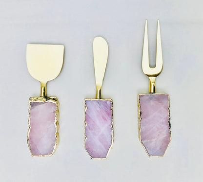 Set of 3 Rose Quartz Cheese Knives/Spreaders