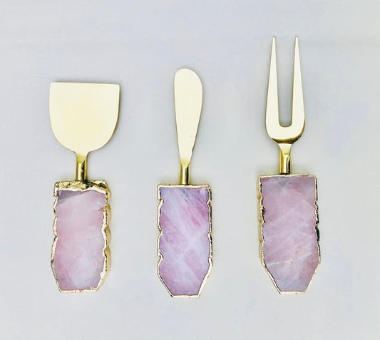 Set of 3 Rose Quartz Cheese Knives/Spreaders