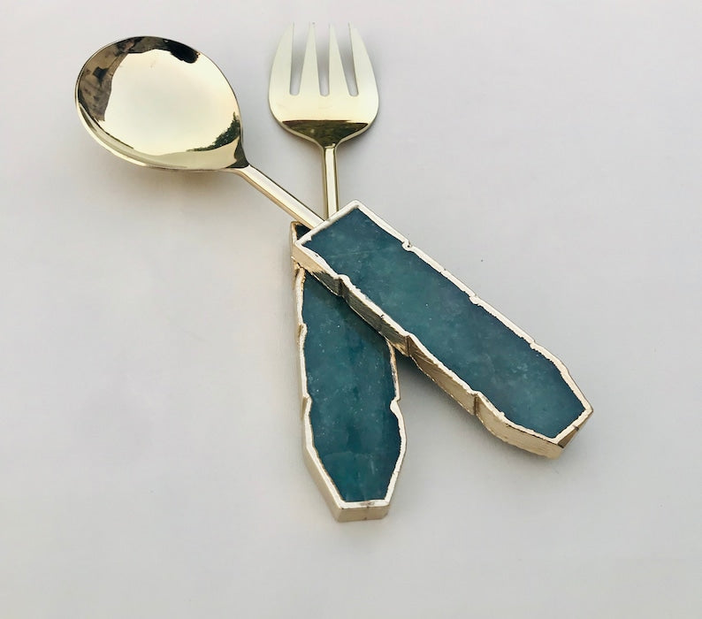 Green Agate Salad Server - Set of 2