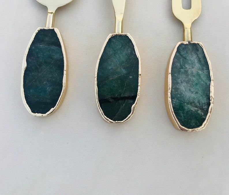 Set of 3 Green Agate Cheese Knives/Spreaders