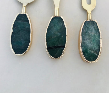 Set of 3 Green Agate Cheese Knives/Spreaders