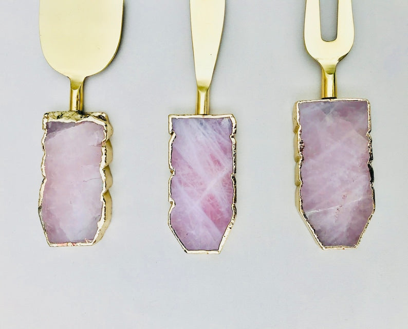 Set of 3 Rose Quartz Cheese Knives/Spreaders