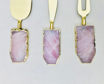 Set of 3 Rose Quartz Cheese Knives/Spreaders