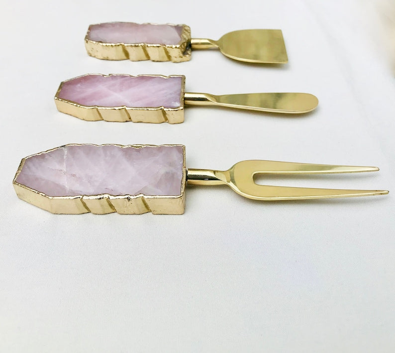 Set of 3 Rose Quartz Cheese Knives/Spreaders