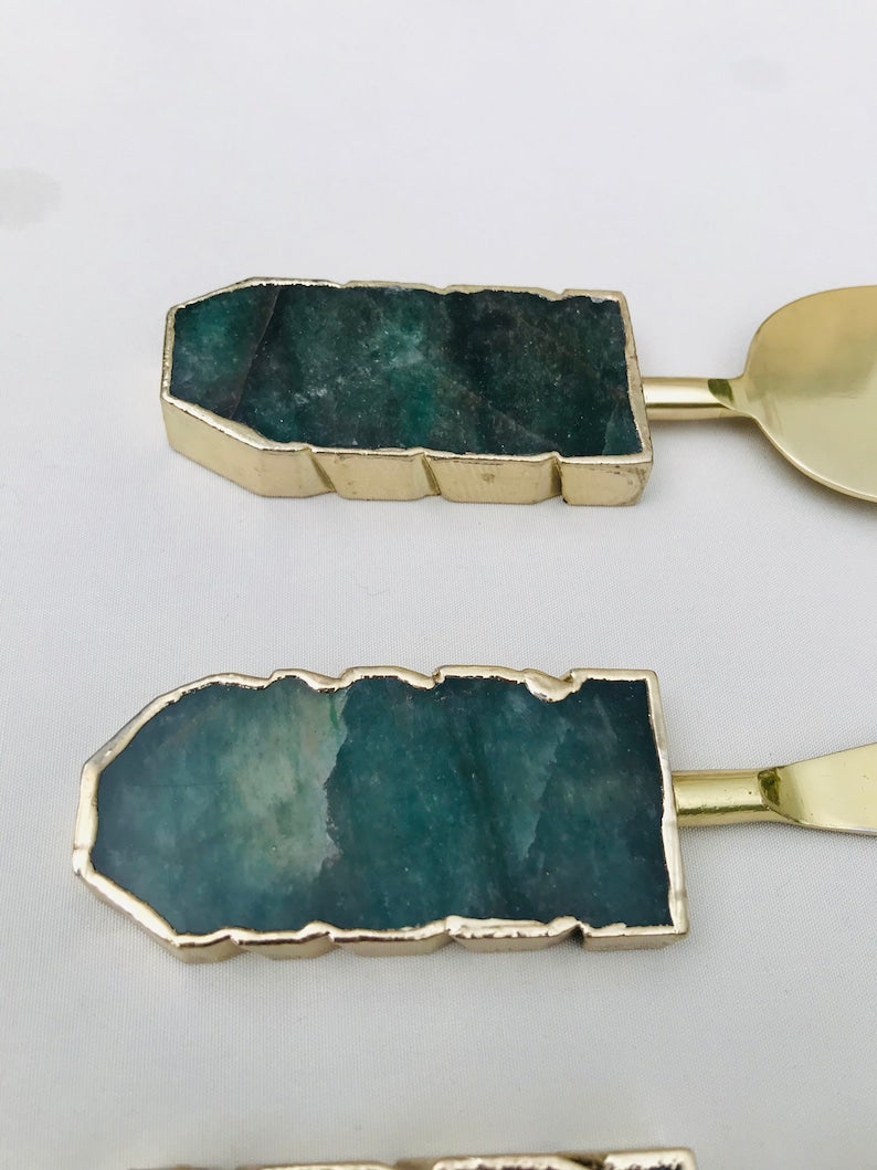 Set of 3 Green Agate Cheese Knives/Spreaders