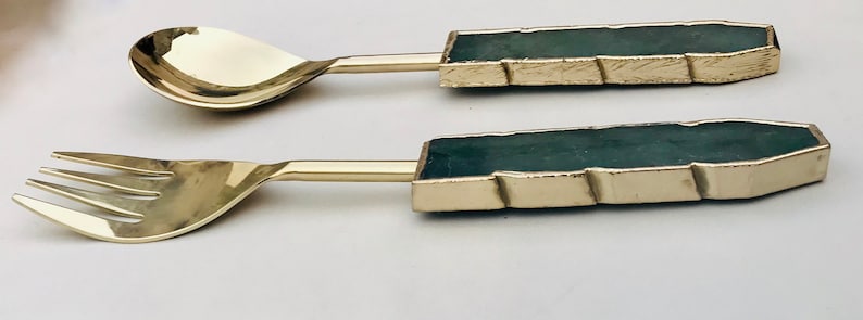 Agate handled salad servers made to order