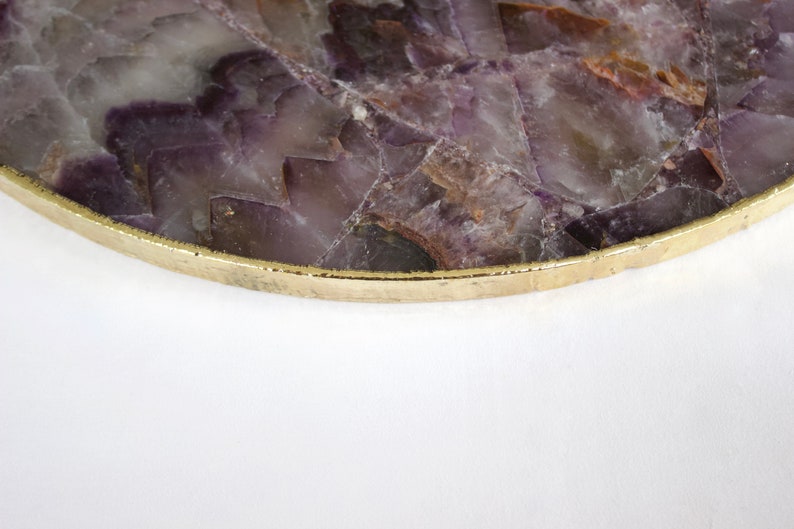 Amethyst Agate Serving Tray With Brass Handles | Circular