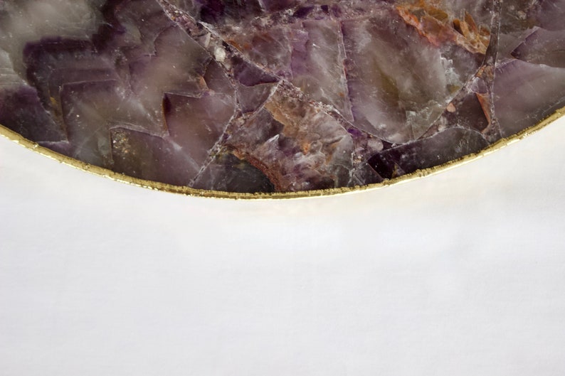Amethyst Agate Serving Tray With Brass Handles | Circular