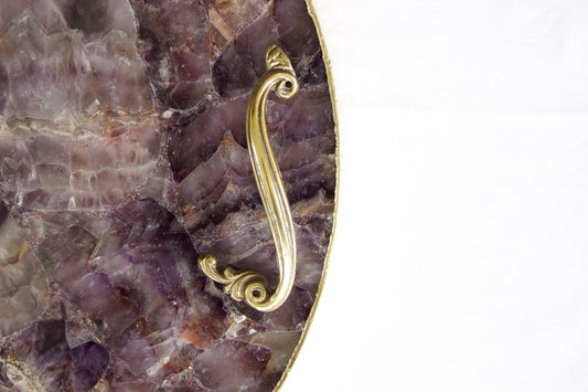 Amethyst Agate Serving Tray With Brass Handles | Circular