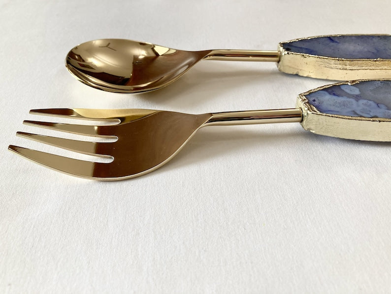 Light Ink Blue Agate Salad Server - Set of 2