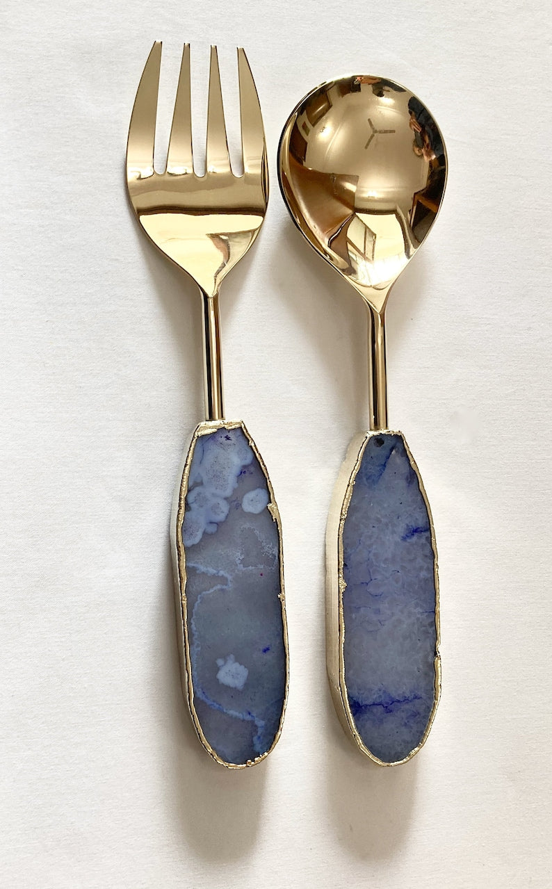 Light Ink Blue Agate Salad Server - Set of 2