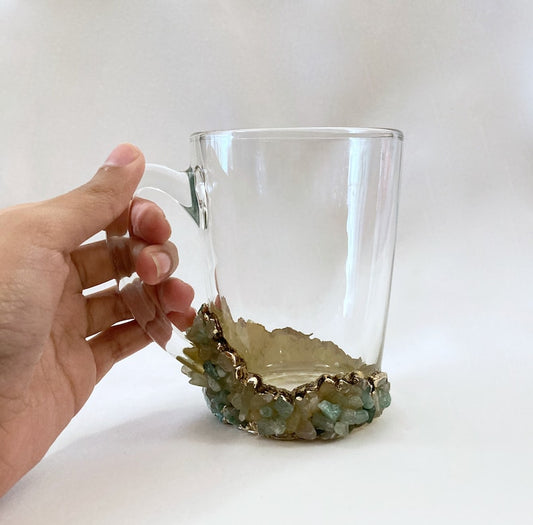 Crystal Chip Coffee and Tea Glass with Green Aventurine, 11 oz