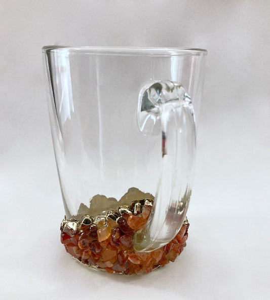 Crystal Chip Coffee and Tea Glass with Amber Agate, 11 oz