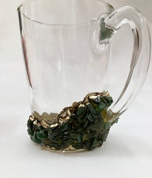 Crystal Chip Coffee and Tea Glass with Green Agate, 11 oz