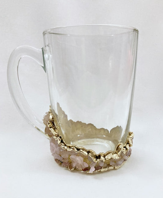Crystal Chip Coffee and Tea Glass with Rose Quartz, 11 oz