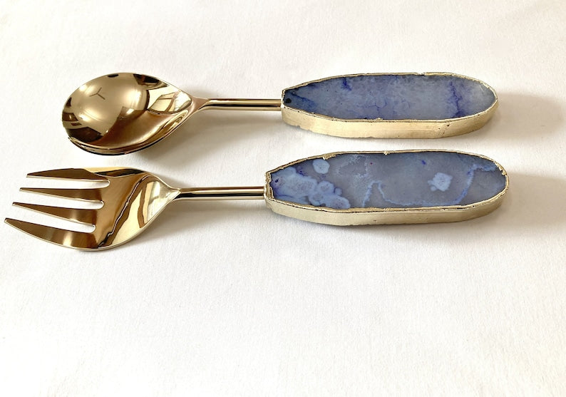 Light Ink Blue Agate Salad Server - Set of 2