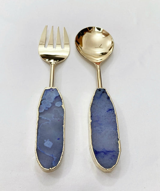 Light Ink Blue Agate Salad Server - Set of 2