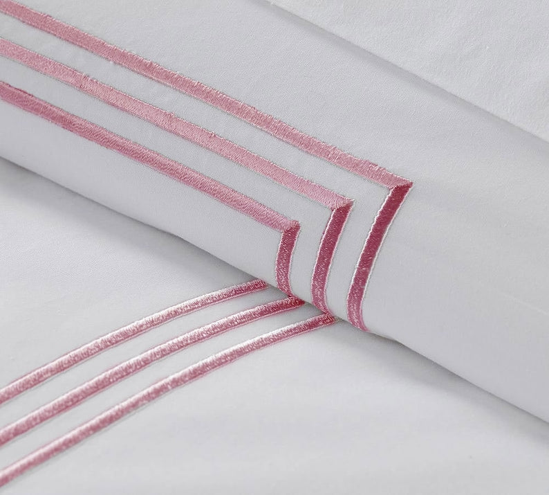 Lines - Cotton Sateen Embroidered Edge Duvet Cover Sets