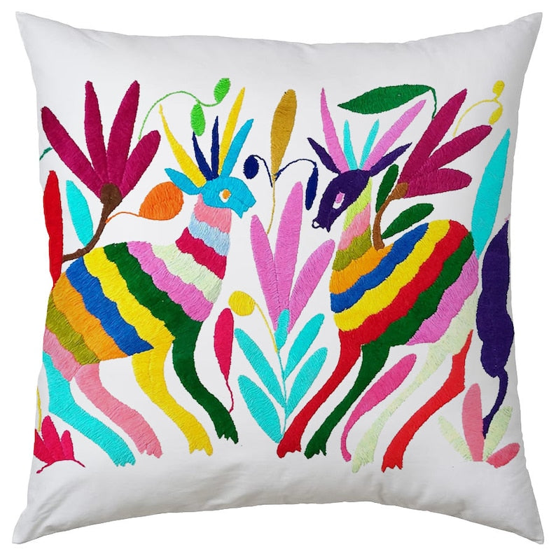 Set of 4 | Mexican Decorative Cushion Covers | Otomi Design Covers | Cotton Linen Fabric | Embroidered | With OR Without Insert