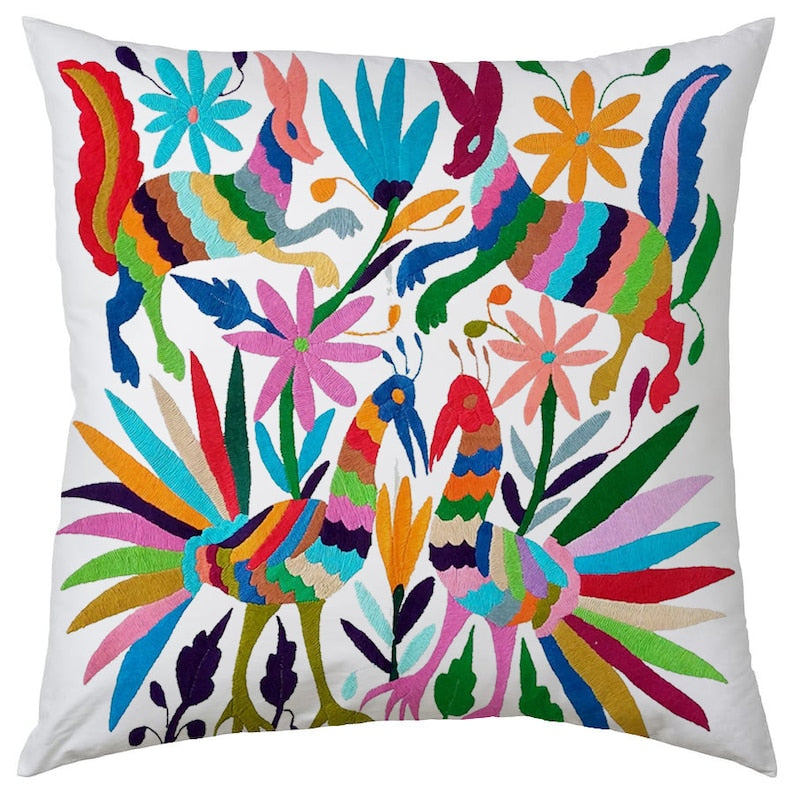 Set of 4 | Mexican Decorative Cushion Covers | Otomi Design Covers | Cotton Linen Fabric | Embroidered | With OR Without Insert