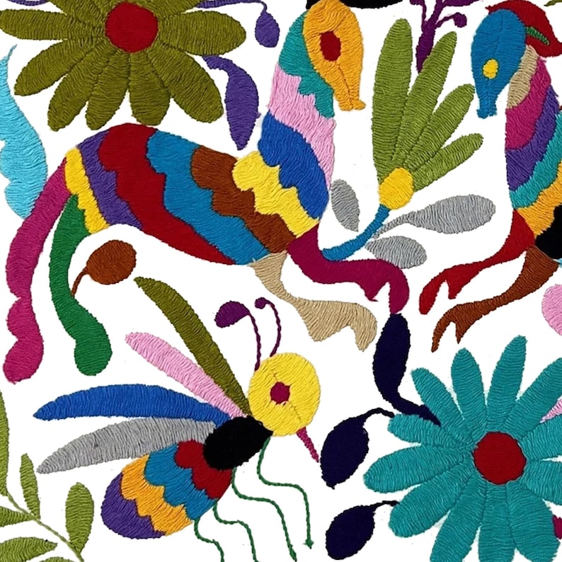 Set of 4 | Mexican Decorative Cushion Covers | Otomi Design Covers | Cotton Linen Fabric | Embroidered | With OR Without Insert
