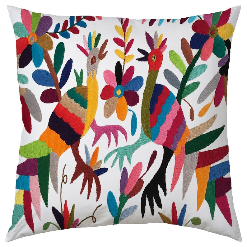 Set of 4 | Mexican Decorative Cushion Covers | Otomi Design Covers | Cotton Linen Fabric | Embroidered | With OR Without Insert