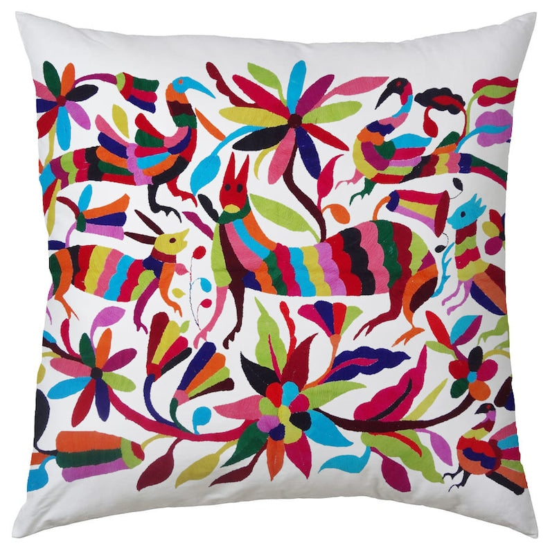 Set of 4 | Mexican Decorative Cushion Covers | Otomi Design Covers | Cotton Linen Fabric | Embroidered | With OR Without Insert