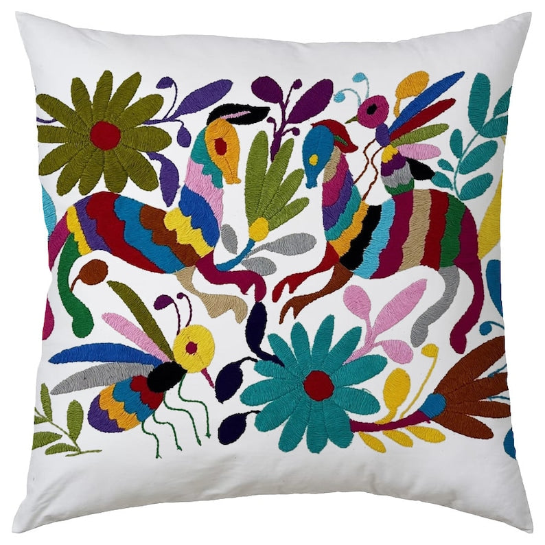 Set of 4 | Mexican Decorative Cushion Covers | Otomi Design Covers | Cotton Linen Fabric | Embroidered | With OR Without Insert