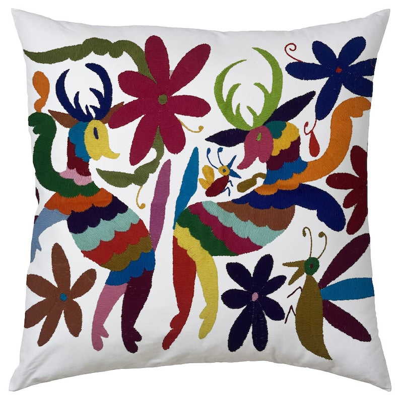 Set of 4 | Mexican Decorative Cushion Covers | Otomi Design Covers | Cotton Linen Fabric | Embroidered | With OR Without Insert