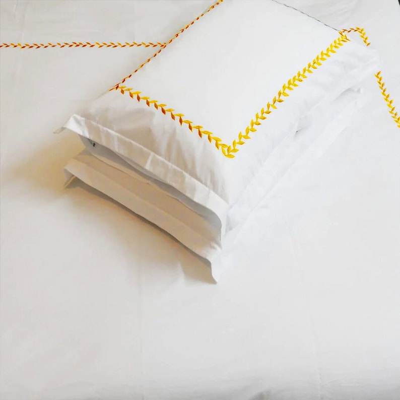 Willow Leaves - Cotton Sateen Embroidered Edge Duvet Cover Sets