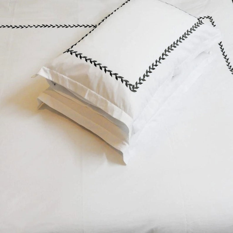 Willow Leaves - Cotton Sateen Embroidered Edge Duvet Cover Sets