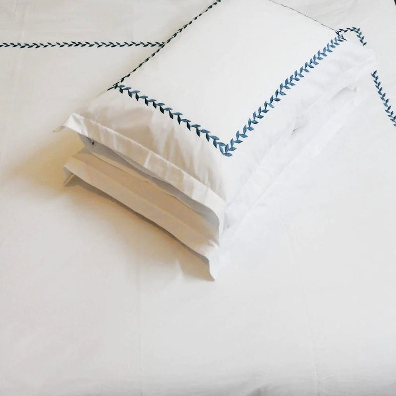 Willow Leaves - Cotton Sateen Embroidered Edge Duvet Cover Sets