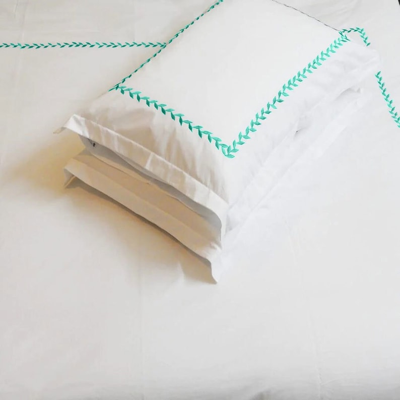 Willow Leaves - Cotton Sateen Embroidered Edge Duvet Cover Sets