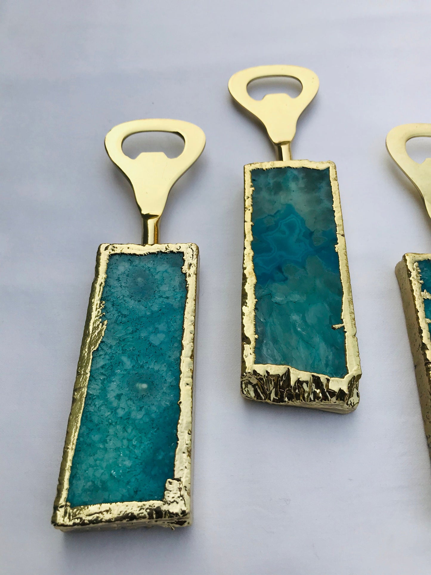Set of 3 Aqua Agate Bottle Openers