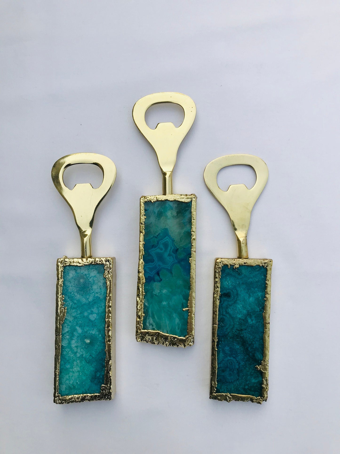 Set of 3 Aqua Agate Bottle Openers