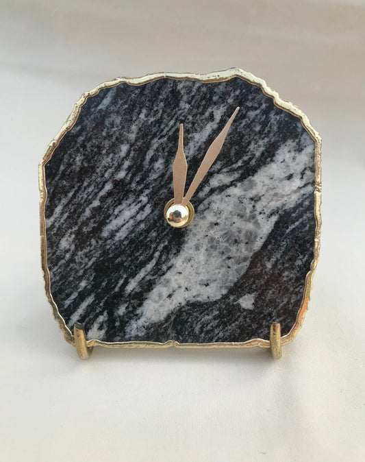 Black And White Zebra Agate Desk/Wall Clock, Can be Personalised/Customised/Personalised Momento