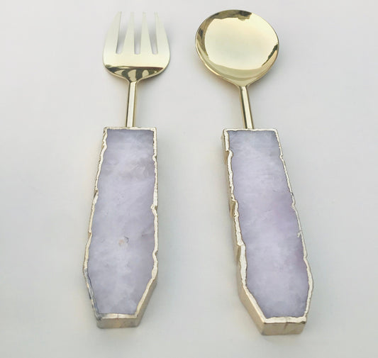 Rose Quartz Agate Salad Server - Set of 2