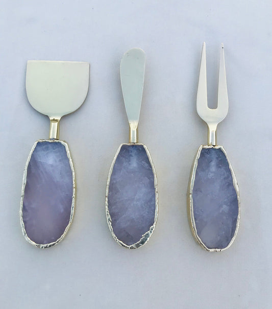 Set of 3 Rose Quartz Cheese Knives/Spreaders