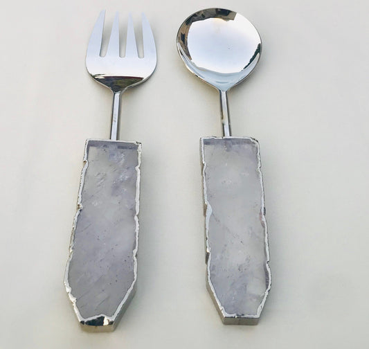 Clear Quartz Agate Salad Server - Set of 2