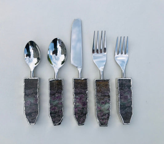 Set of 5 Pieces Lepidolite Gemstone/Agate Cutlery