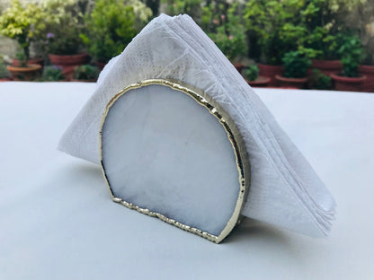 Hand Rounded White Agate Napkin Holder/Natural Stone Napkin Holder/Paper Napkin Holder/Desk Napkin Holder/Picnic Holder
