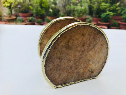 Hand Rounded  Golden Quartz Agate Napkin Holder/Natural Stone Napkin Holder/Paper Napkin Holder/Desk Napkin Holder/Picnic Holder