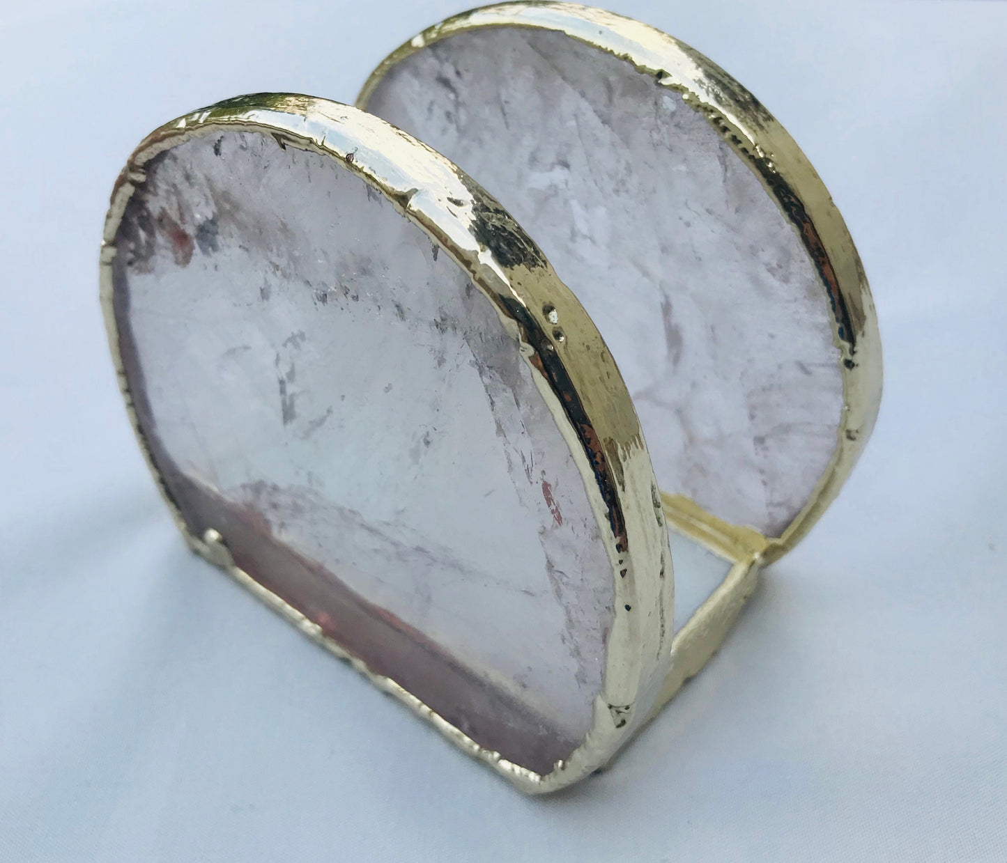 Hand Rounded Clear Quartz Agate Napkin Holder/Natural Stone Napkin Holder/Paper Napkin Holder/Desk Napkin Holder/Picnic Holder