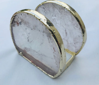 Hand Rounded Clear Quartz Agate Napkin Holder/Natural Stone Napkin Holder/Paper Napkin Holder/Desk Napkin Holder/Picnic Holder