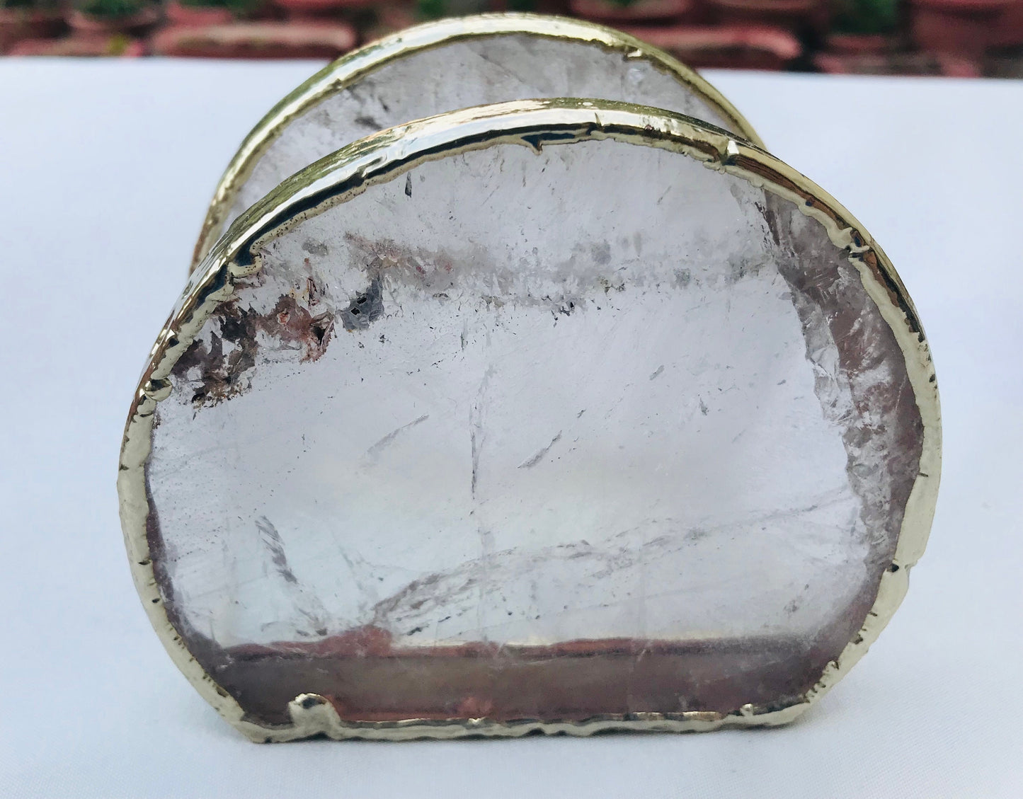 Hand Rounded Clear Quartz Agate Napkin Holder/Natural Stone Napkin Holder/Paper Napkin Holder/Desk Napkin Holder/Picnic Holder