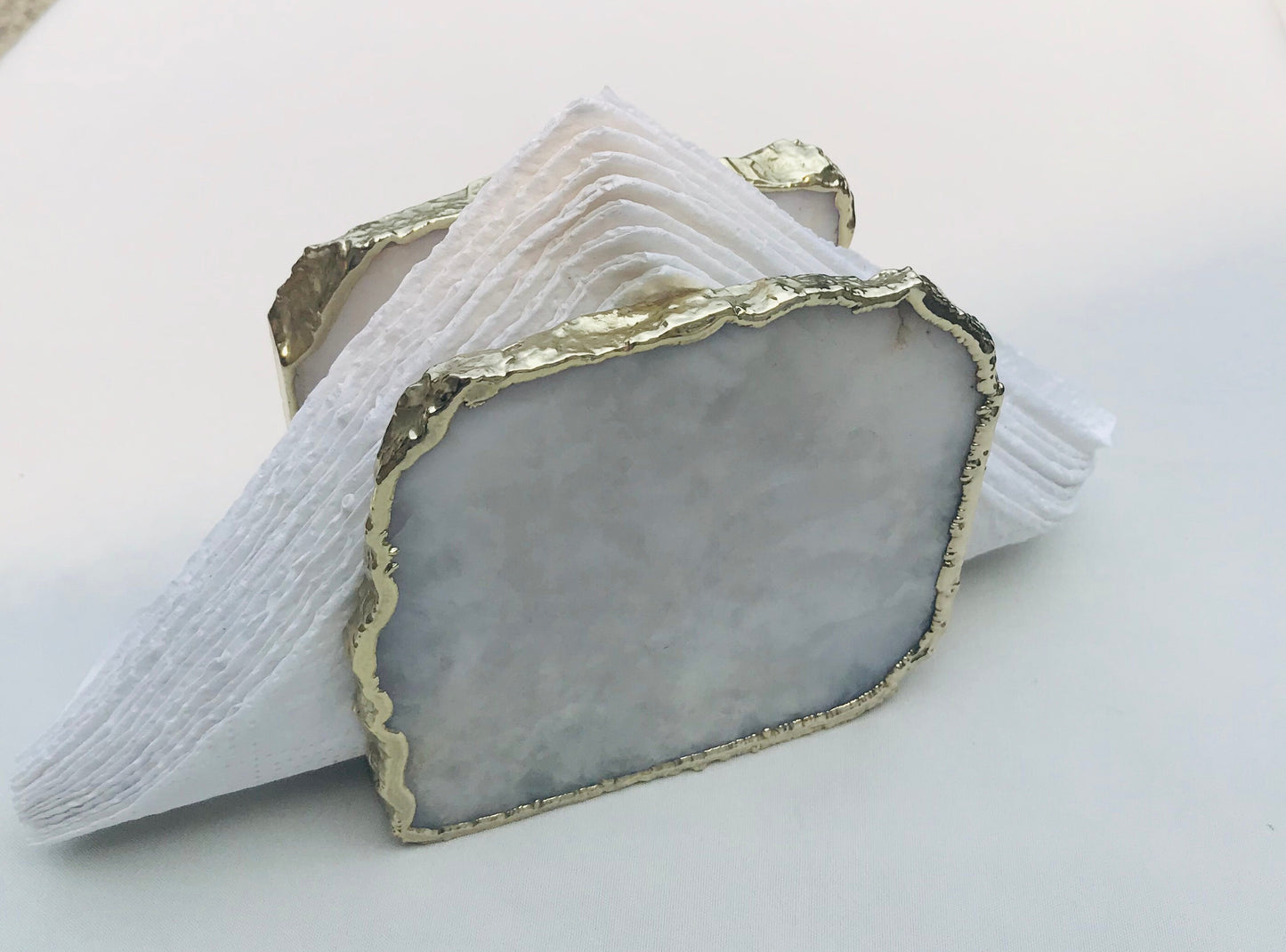 White Agate Napkin Holder/Natural Stone Napkin Holder/Paper Napkin Holder/Desk Napkin Holder/Picnic Holder