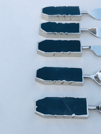 Set of 5 Pieces Black Agate Cutlery