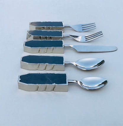 Set of 5 Pieces Black Agate Cutlery
