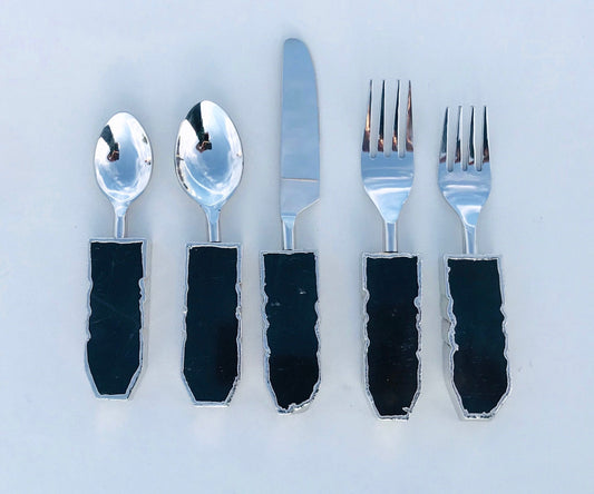Set of 5 Pieces Black Agate Cutlery